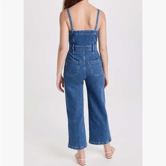 Women’s PAIGE Anessa Seamed Denim Wide Leg Cropped Jumpsuit in Delia - Picture 2 of 13